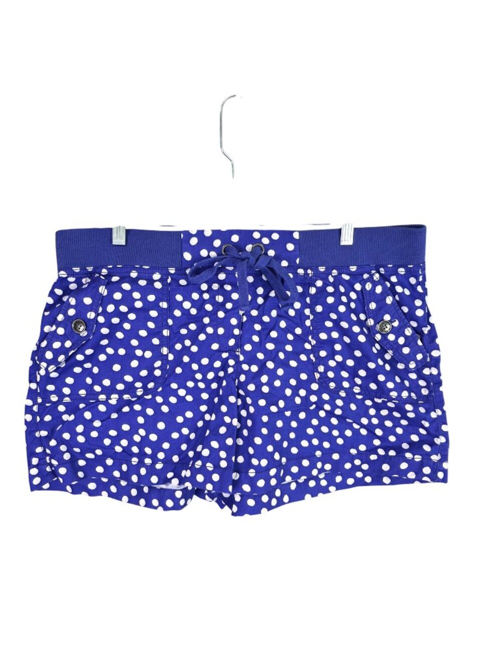 Womens LOFT Blue & White Polka Dot Drawstring Cotton Shorts 4" Inseam Size 14